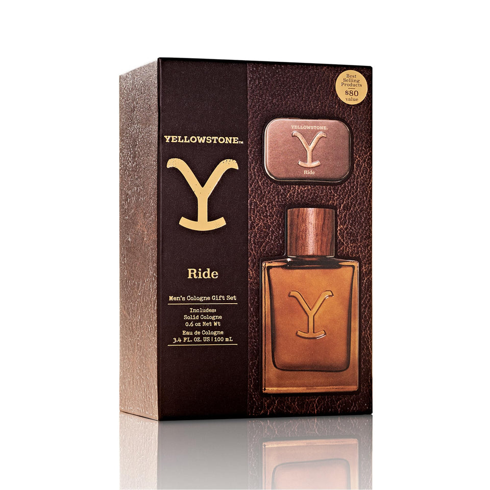 Tru Western Yellowstone Ride eau de cologne bottle close-up for rugged outdoor appeal.