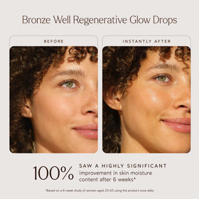 True Botanicals Bronze Well Regenerative Glow Drops dropper releasing nourishing oil for a warm, subtle glow.