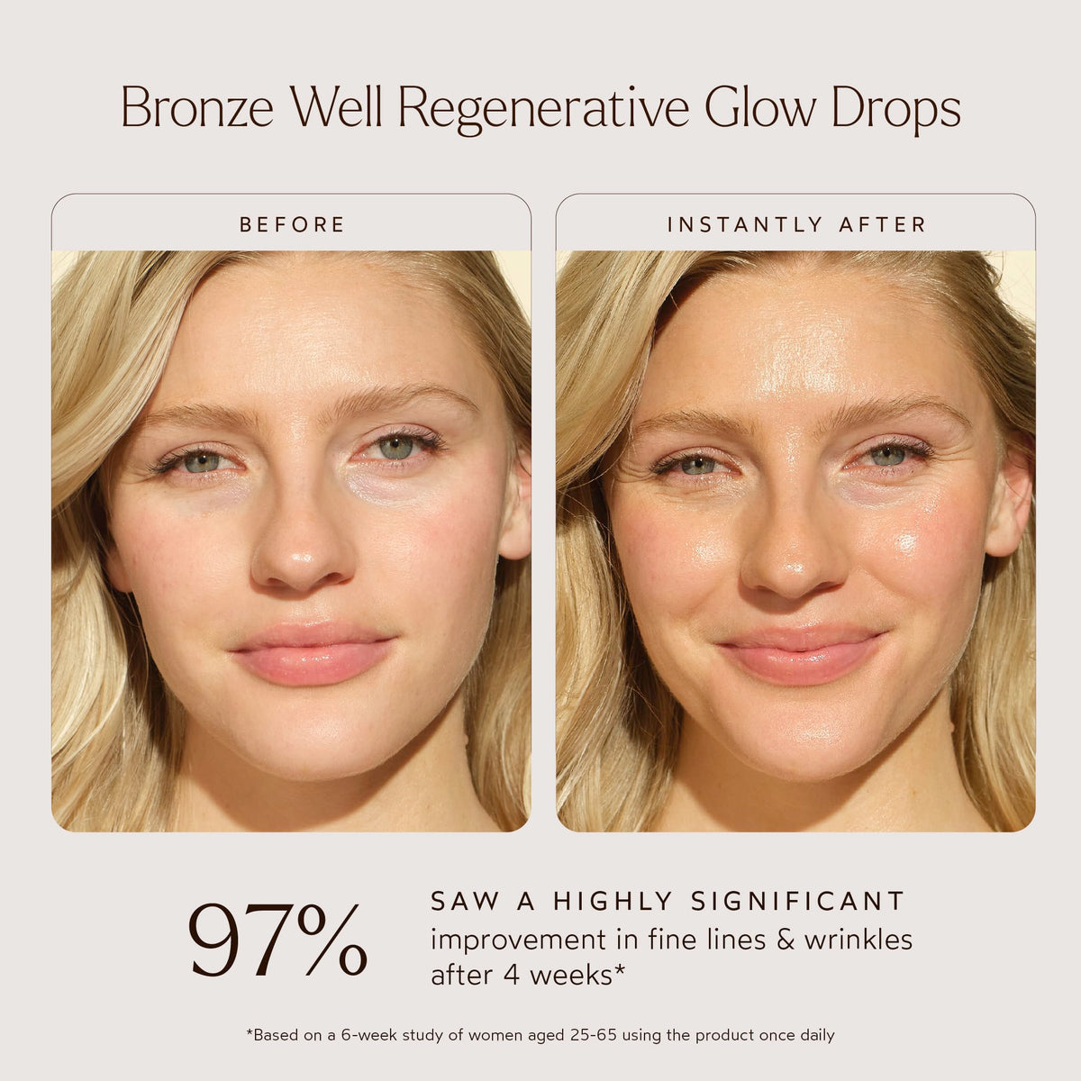 True Botanicals Bronze Well Regenerative Glow Drops on skin delivers a golden shimmer and hydration.