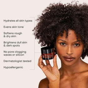 True Botanicals Chebula Extreme Cream being applied to the cheek for a dewy glow.