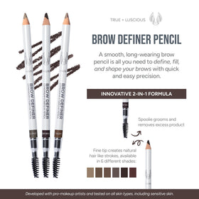 True Luscious Brow Definer Pencil Blonde built-in spoolie for easy blending.