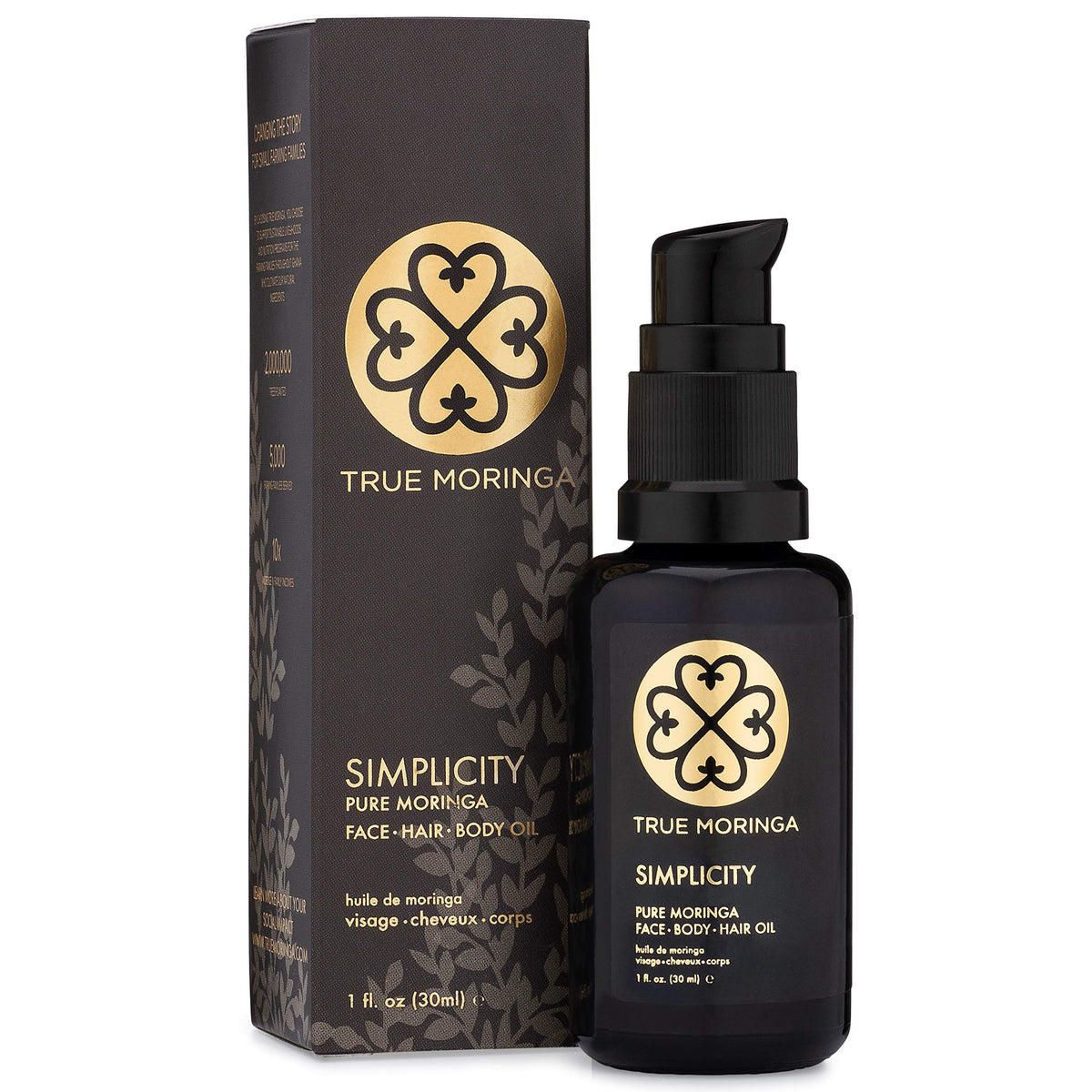True Moringa Oil bottle—unscented and pure for lightweight hydration.