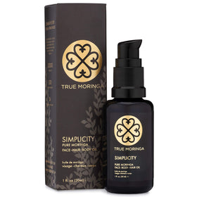 True Moringa Oil bottle—unscented and pure for lightweight hydration.