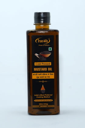 True Oils mustard oil bottle pour, ideal for hair and skin care
