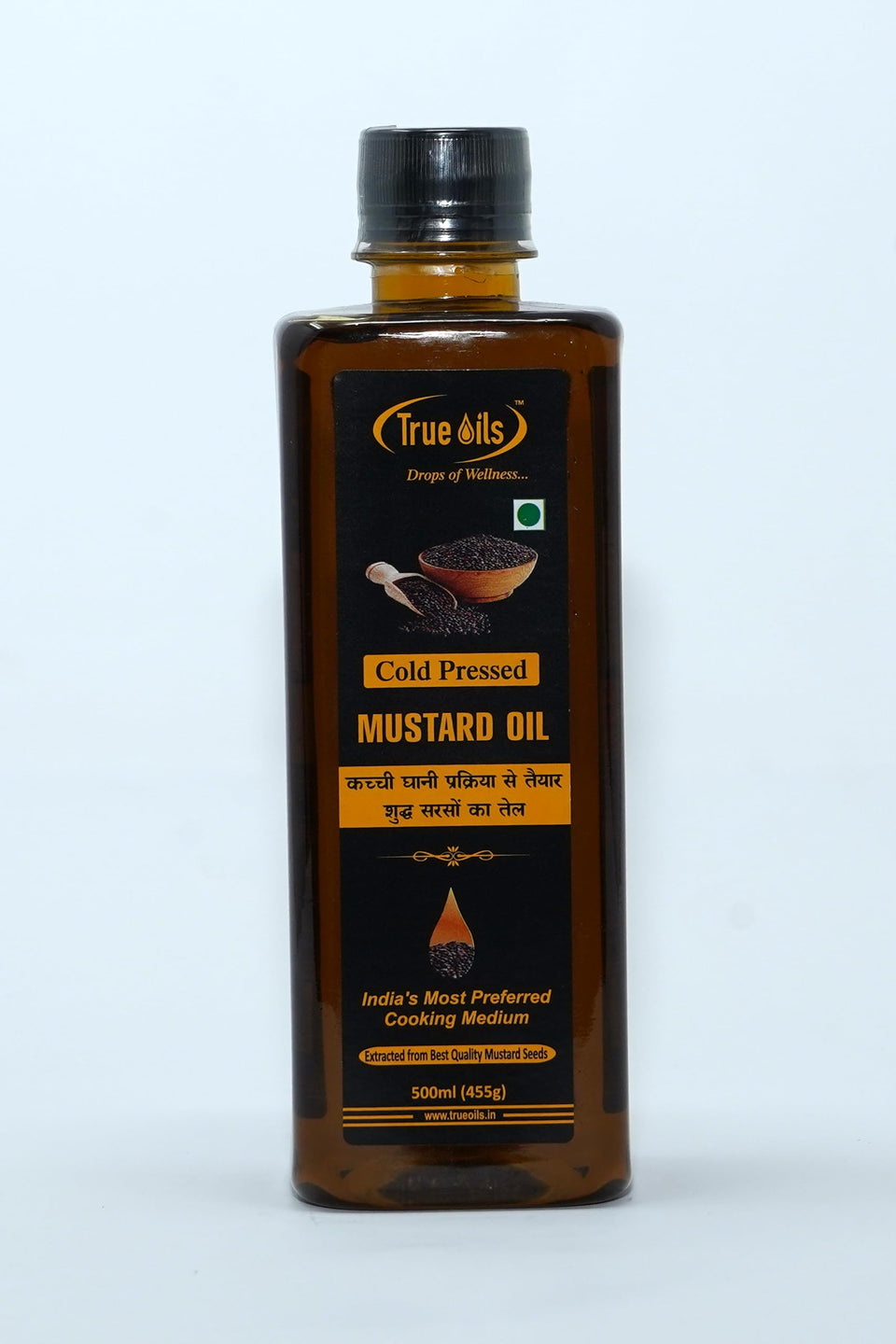 True Oils mustard oil bottle pour, ideal for hair and skin care