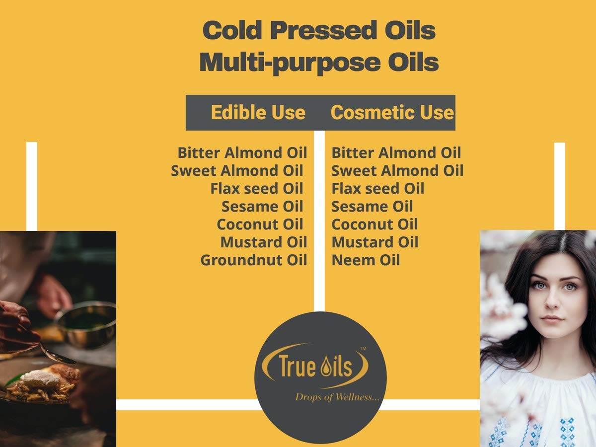 True Oils mustard oil label, pure cold-pressed black mustard seed oil