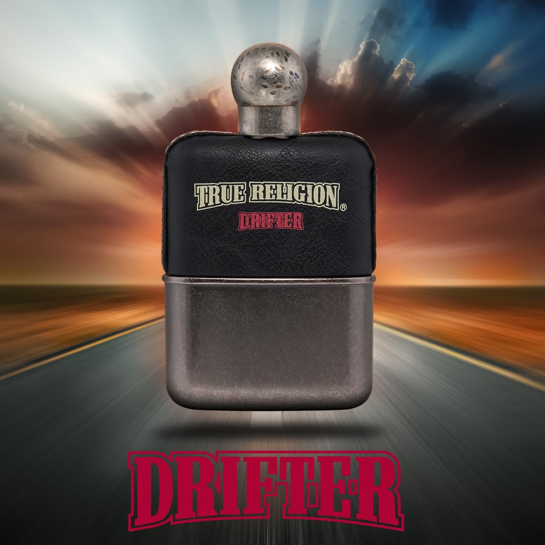 True Religion Drifter bottle side view shows a sleek profile for everyday confidence.