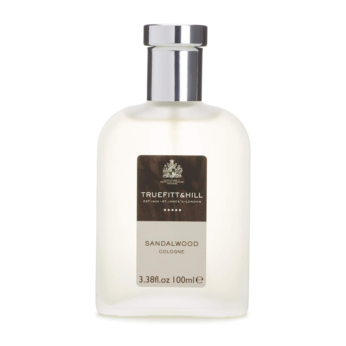 Truefitt & Hill Sandalwood bottle angled shot emphasizing classic notes.