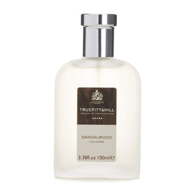 Truefitt & Hill Sandalwood bottle angled shot emphasizing classic notes.