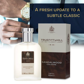 Truefitt & Hill Sandalwood spray bottle close-up showing easy application.