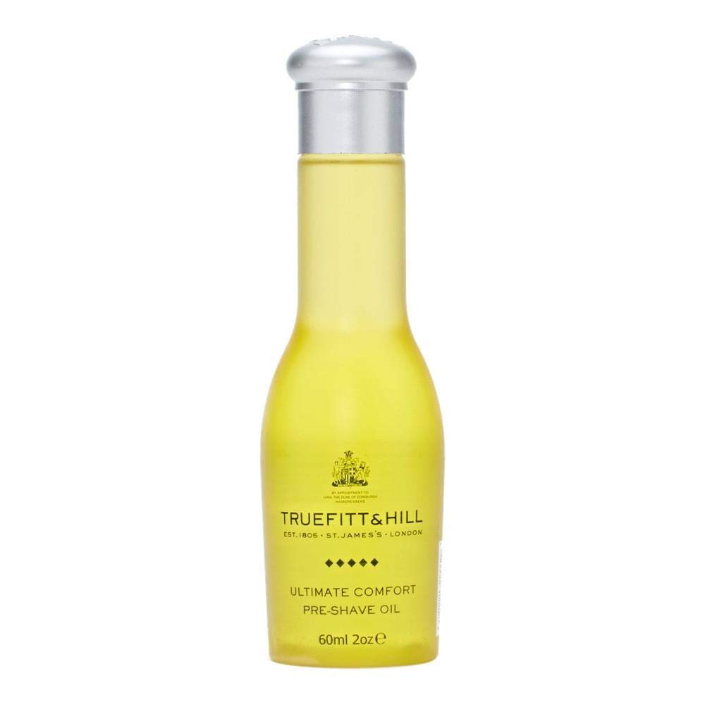 Truefitt & Hill Ultimate Comfort Pre-Shave Oil bottle for smooth glide and skin protection.