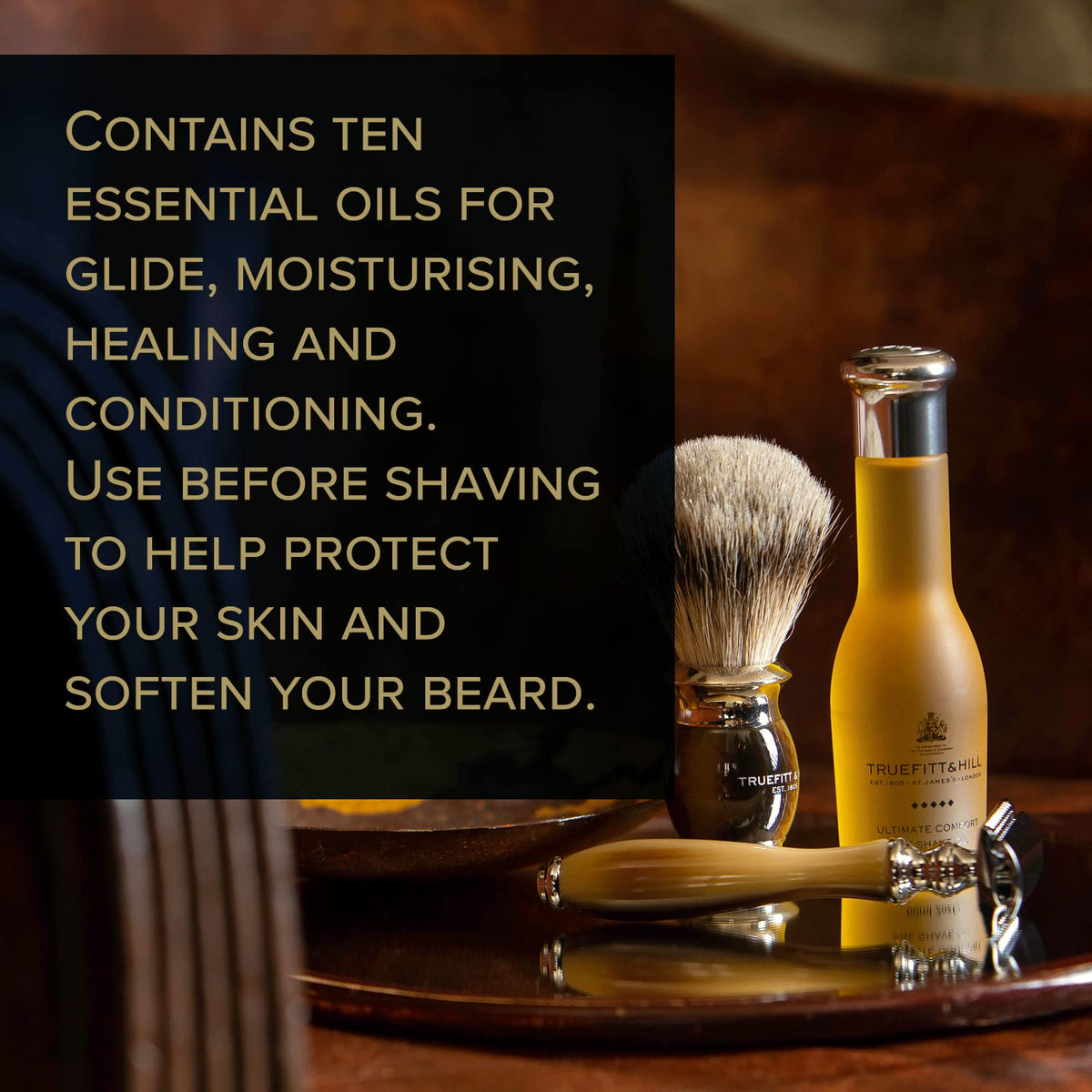 Silky texture of the oil shown on skin for reduced friction.