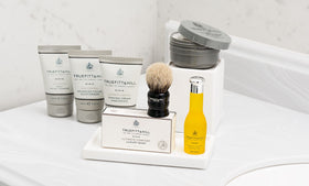 Easy-dispense nozzle shown for quick application before shaving.