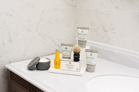 Close-up of ten essential oils powering glide and conditioning in Truefitt & Hill.