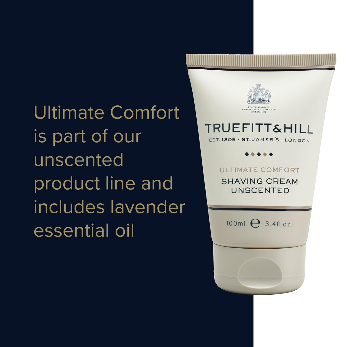 Truefitt & Hill Ultimate Comfort Shaving Cream Tube packaging showcasing premium grooming heritage.