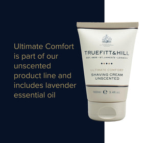 Truefitt & Hill Ultimate Comfort Shaving Cream Tube packaging showcasing premium grooming heritage.