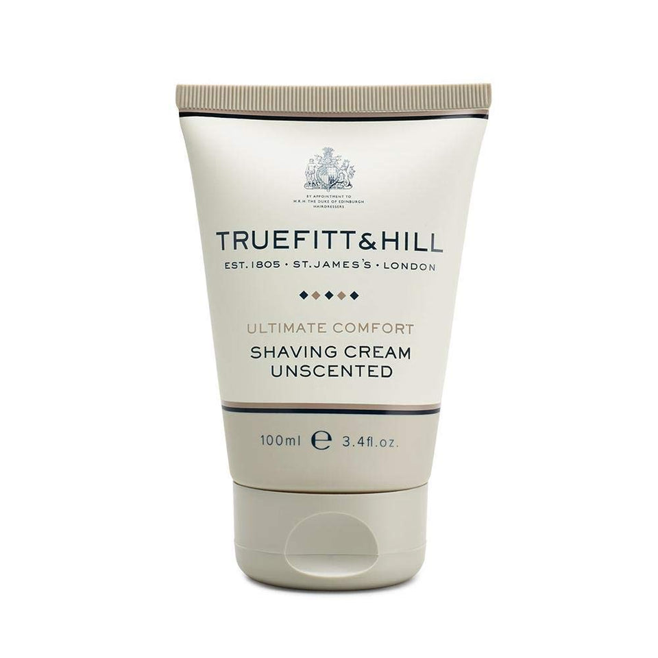 Truefitt & Hill Ultimate Comfort Shaving Cream Tube closeup highlighting smooth glide.