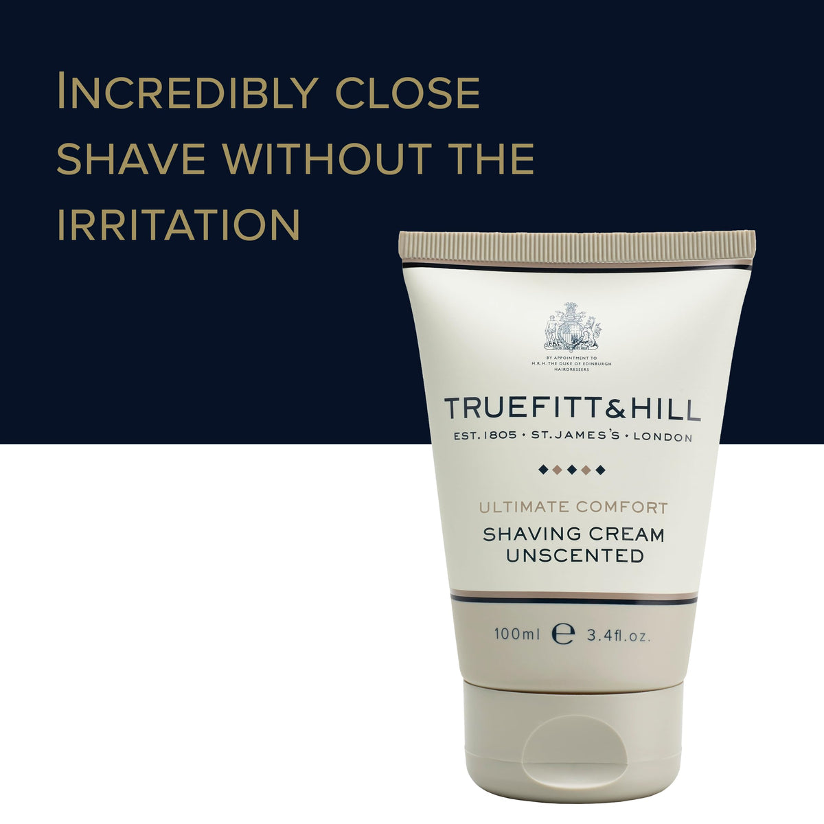 Truefitt & Hill Ultimate Comfort Shaving Cream Tube with creamy lather application.
