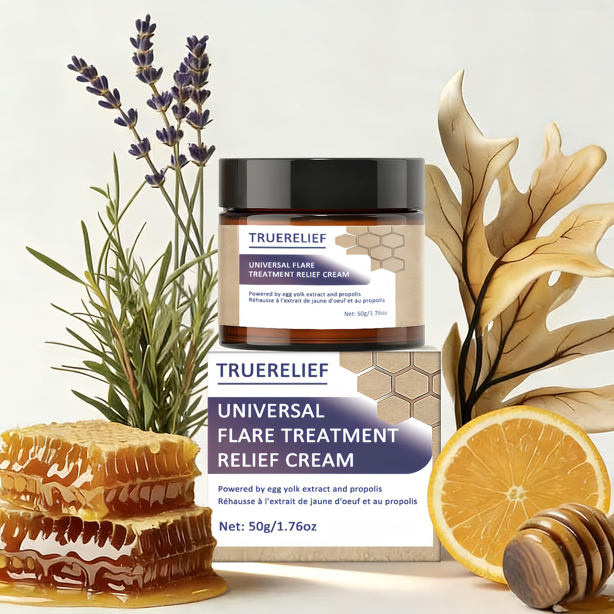 TRUERELIEF ingredients tea tree and thyme highlighted for calming skin care