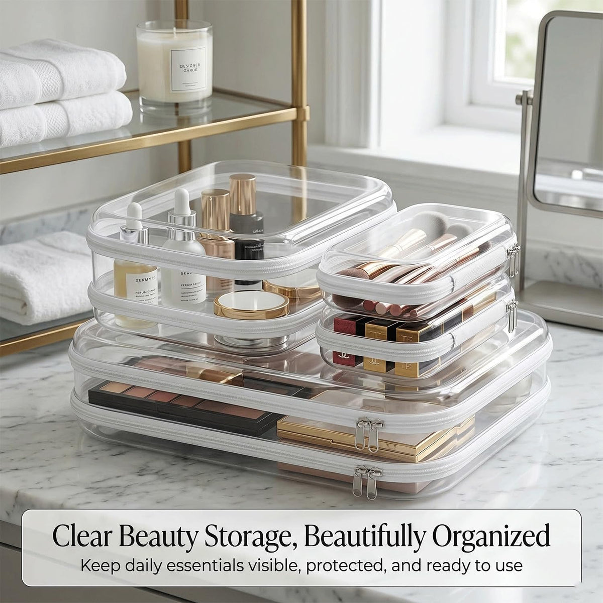 TRUEVALE large clear shell case sturdy protection for travel toiletries and gadgets