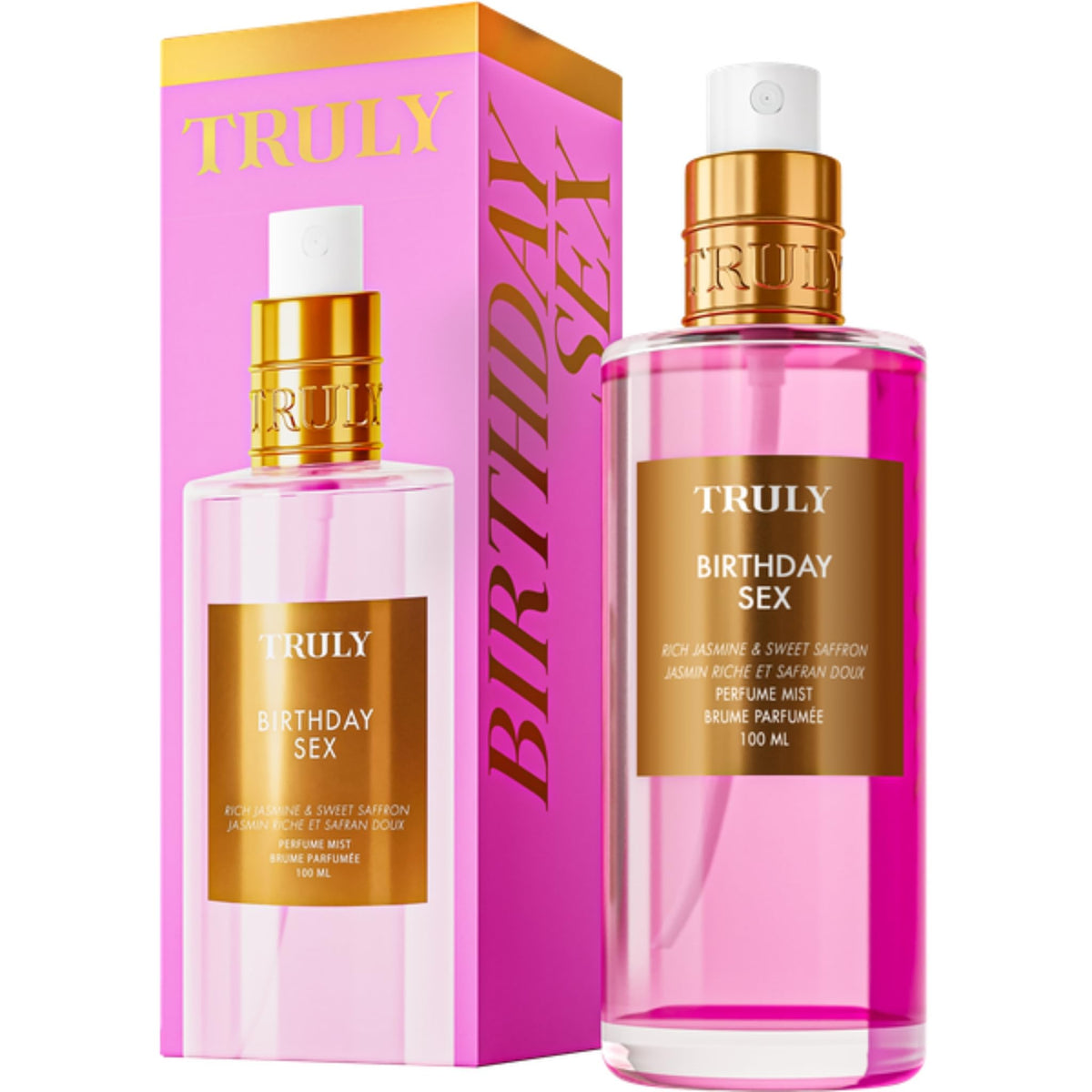 Truly Birthday Sex perfume mist bottle glistens with evening allure.