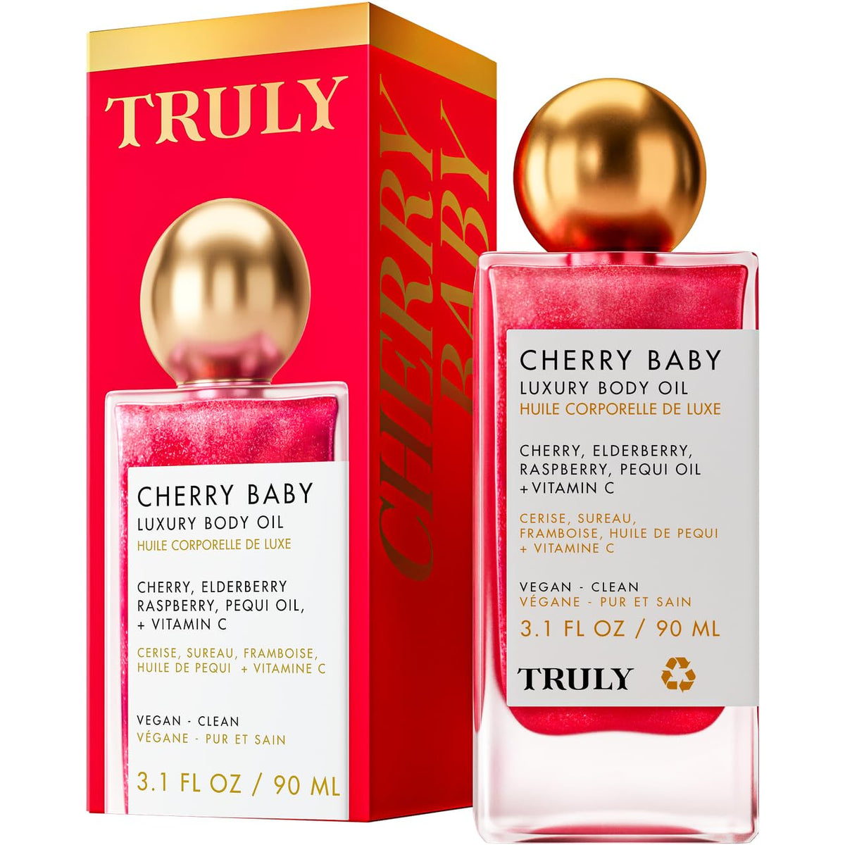 Truly Cherry Baby Oil bottle pour for quick hydration