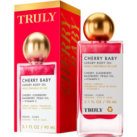 Truly Cherry Baby Oil bottle pour for quick hydration