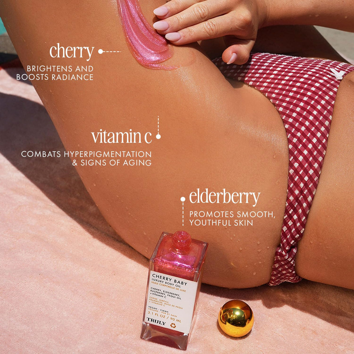 Truly Cherry Baby Oil texture on skin after application for smoothness
