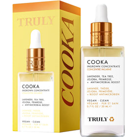 Truly Cooka Concentrate bottle close-up highlighting soothing ingrown hair relief