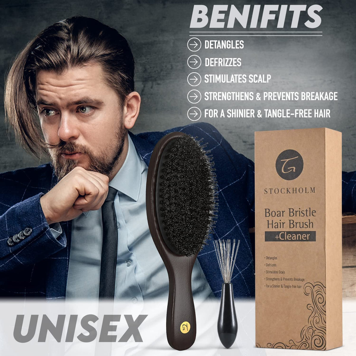 TRULY GENUINE STOCKHOLM brush detangles knots smoothly, reducing breakage during styling