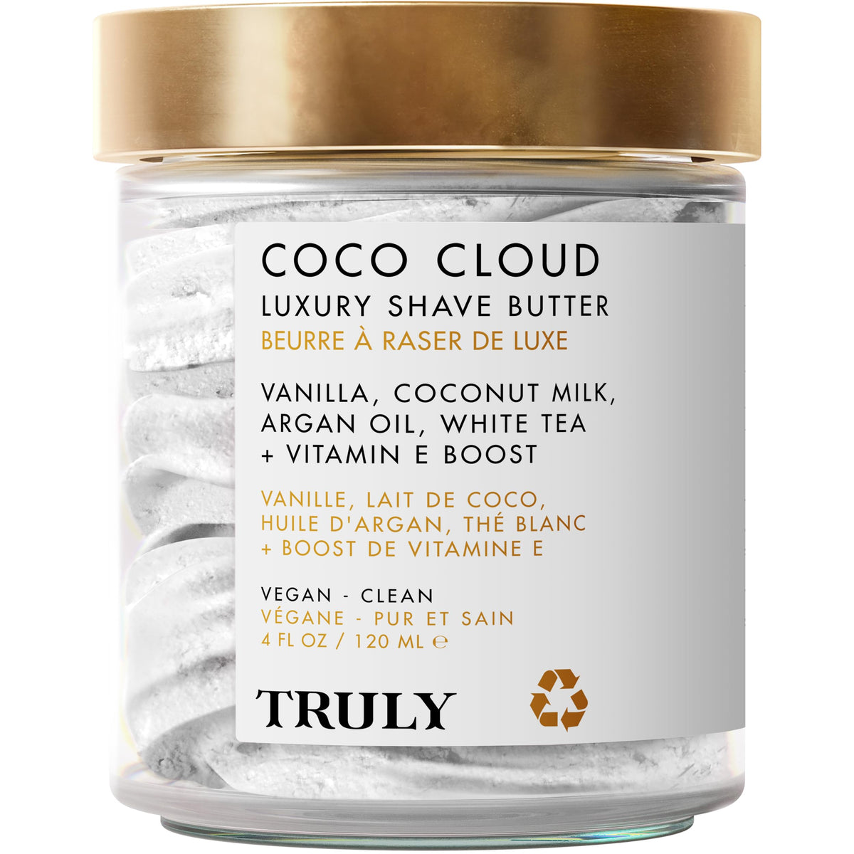 Truly Jumbo Coco Cloud Shave Butter bottle showcasing coconut milk for smoother, closer shaves