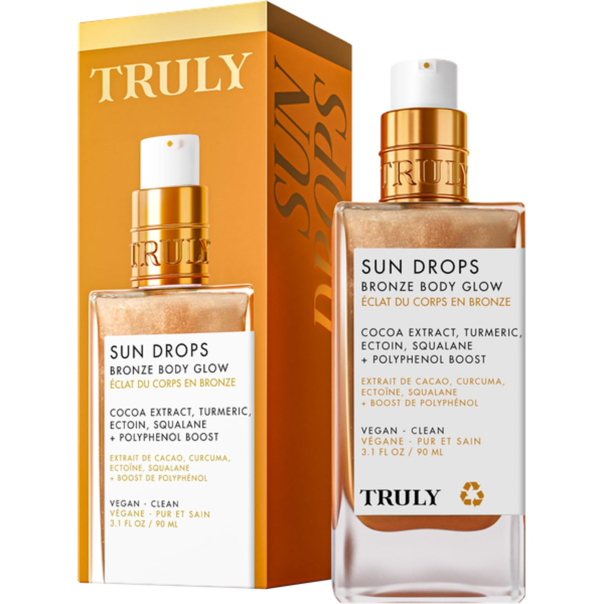 Truly Sun Drops bronze bottle gleams with a lightweight radiant glow for all skin tones.