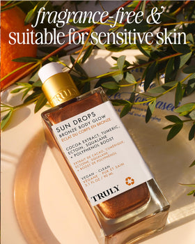 Truly Sun Drops cream texture closeup highlights silky finish and even coverage.
