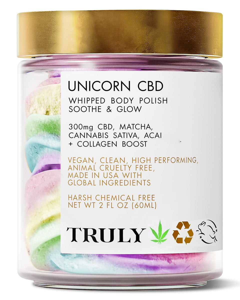 Truly Unicorn Whipped Body Polish in a jar with creamy texture for smoother skin