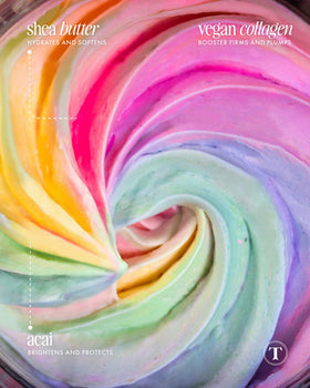 Rose and shea butter infusion in Truly Unicorn Whipped Body Polish nourishes skin
