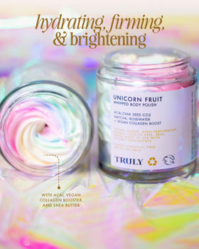Close-up of Truly Unicorn Whipped Body Polish texture showing fluffy, hydrating formula