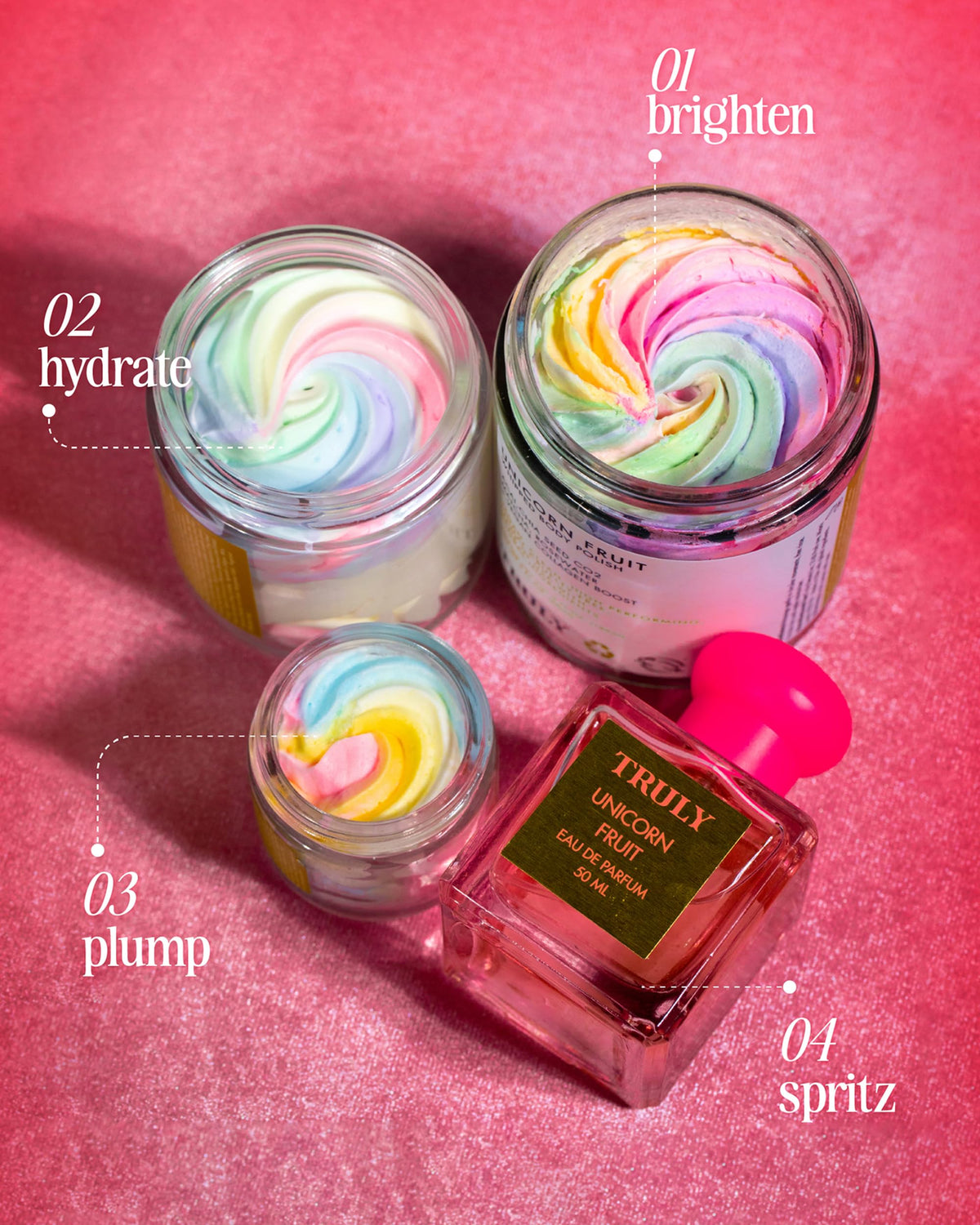 Woman applying Truly Unicorn Whipped Body Polish after a shower for lasting moisture