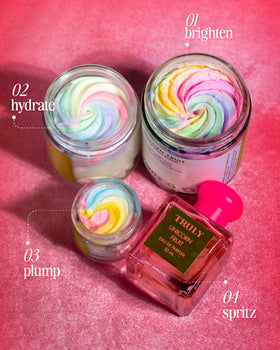 Woman applying Truly Unicorn Whipped Body Polish after a shower for lasting moisture