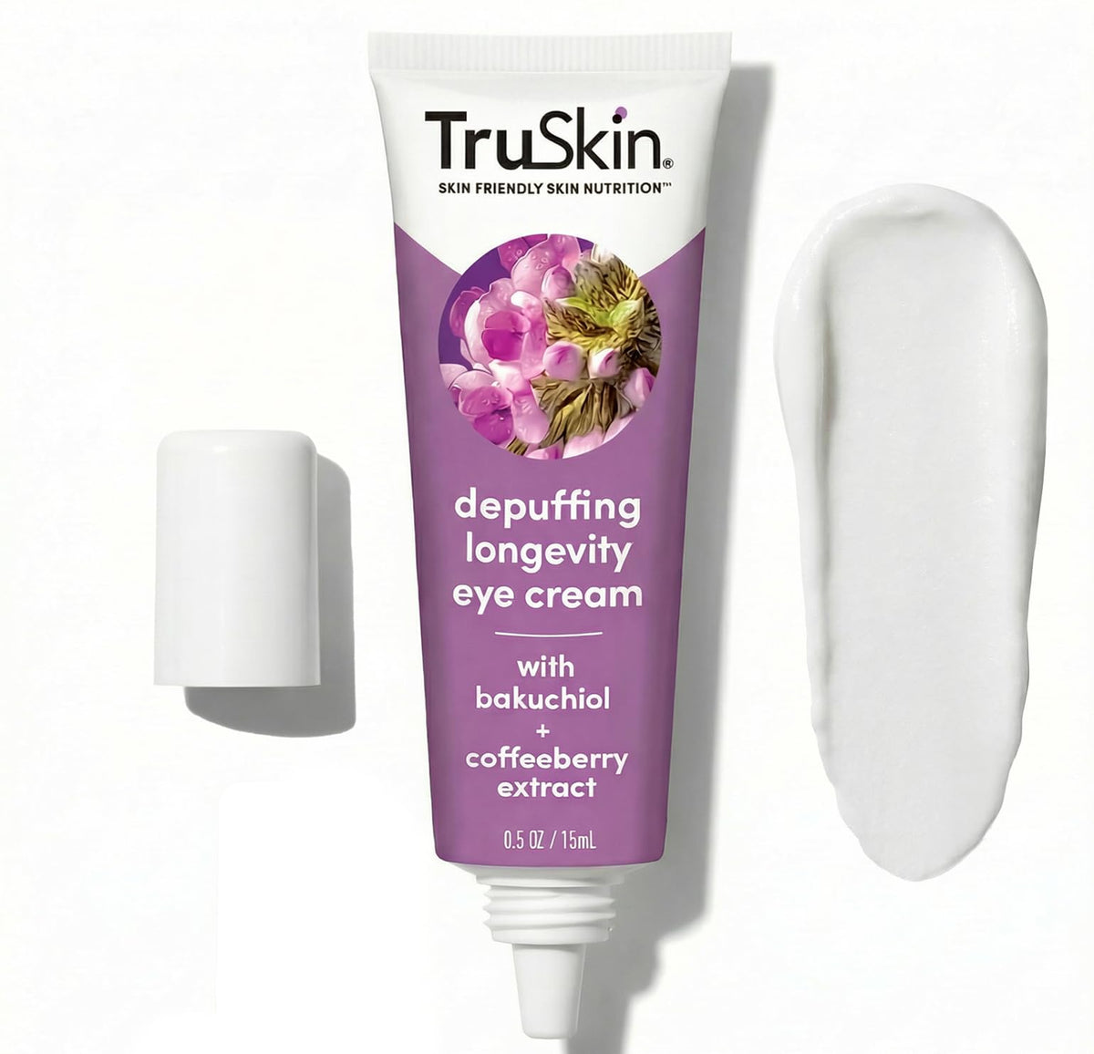 TruSkin Longevity Eye Cream bottle with smooth texture and moisturizing benefits