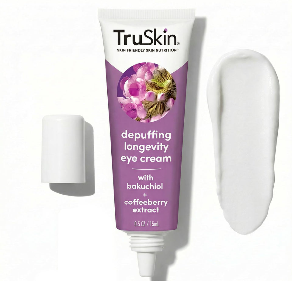TruSkin Longevity Eye Cream bottle with smooth texture and moisturizing benefits