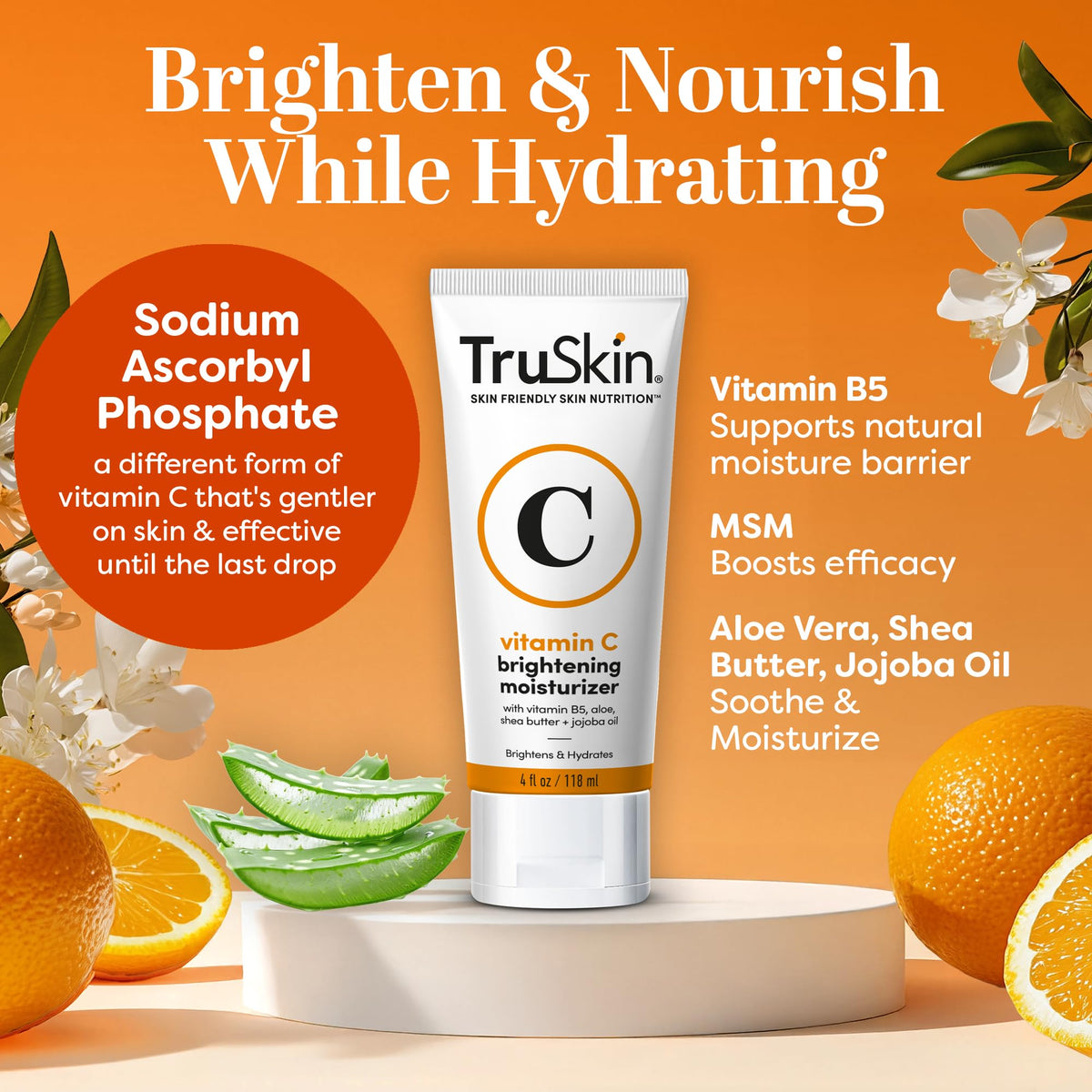 TruSkin vitamin C serum close-up with stable formula label