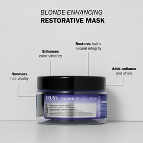 TRUSS Blond Revolution mask jar dispense demonstrates easy application and coverage.