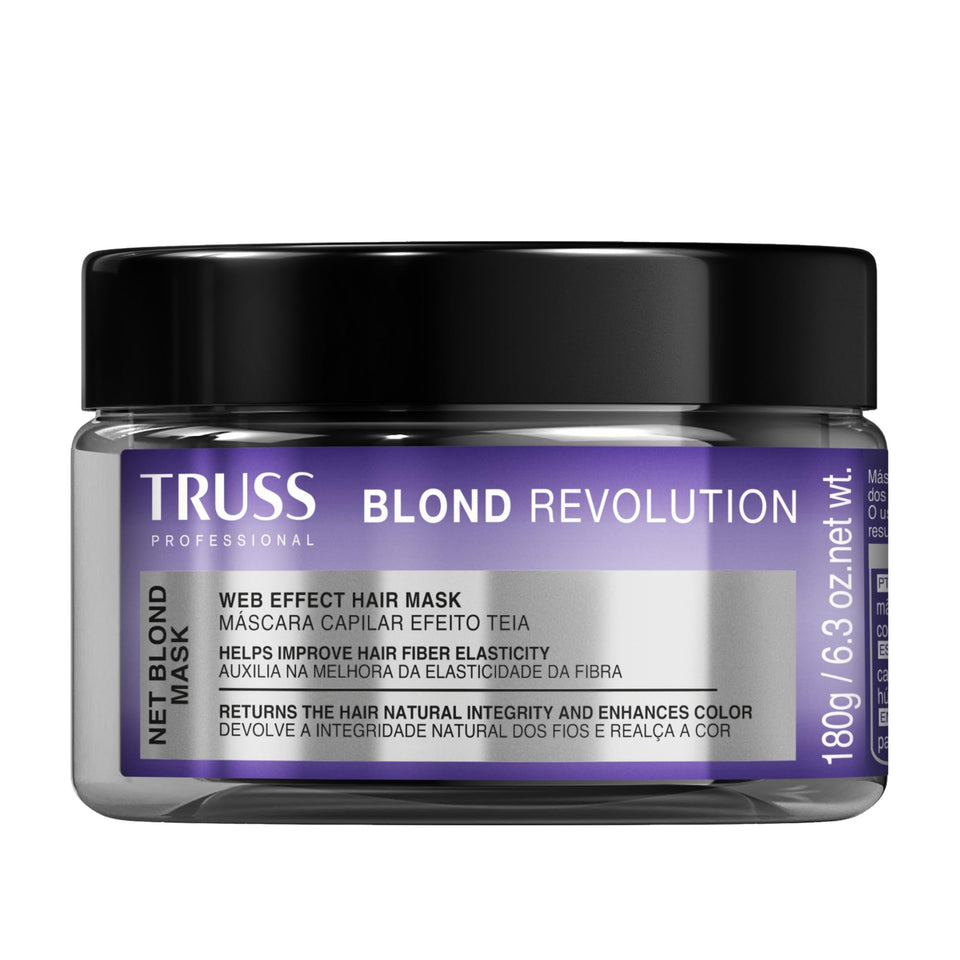 TRUSS Blond Revolution mask packaging shows premium blonde care for color-safe renewal.