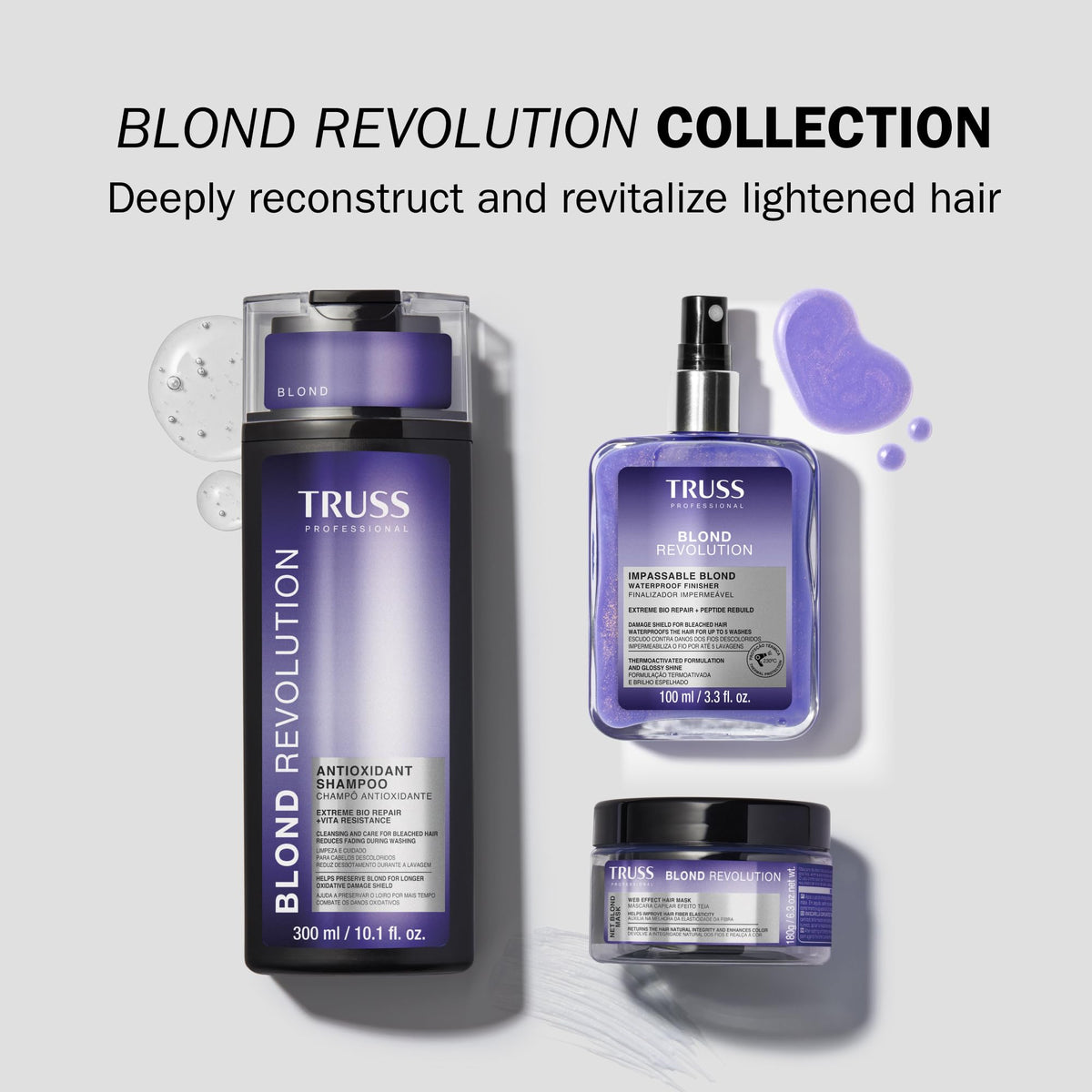 TRUSS Blond Revolution mask on wet hair for targeted porosity restoration.