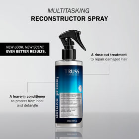 TRUSS Deluxe Prime anti-breakage spray mist strengthens hair fibers.