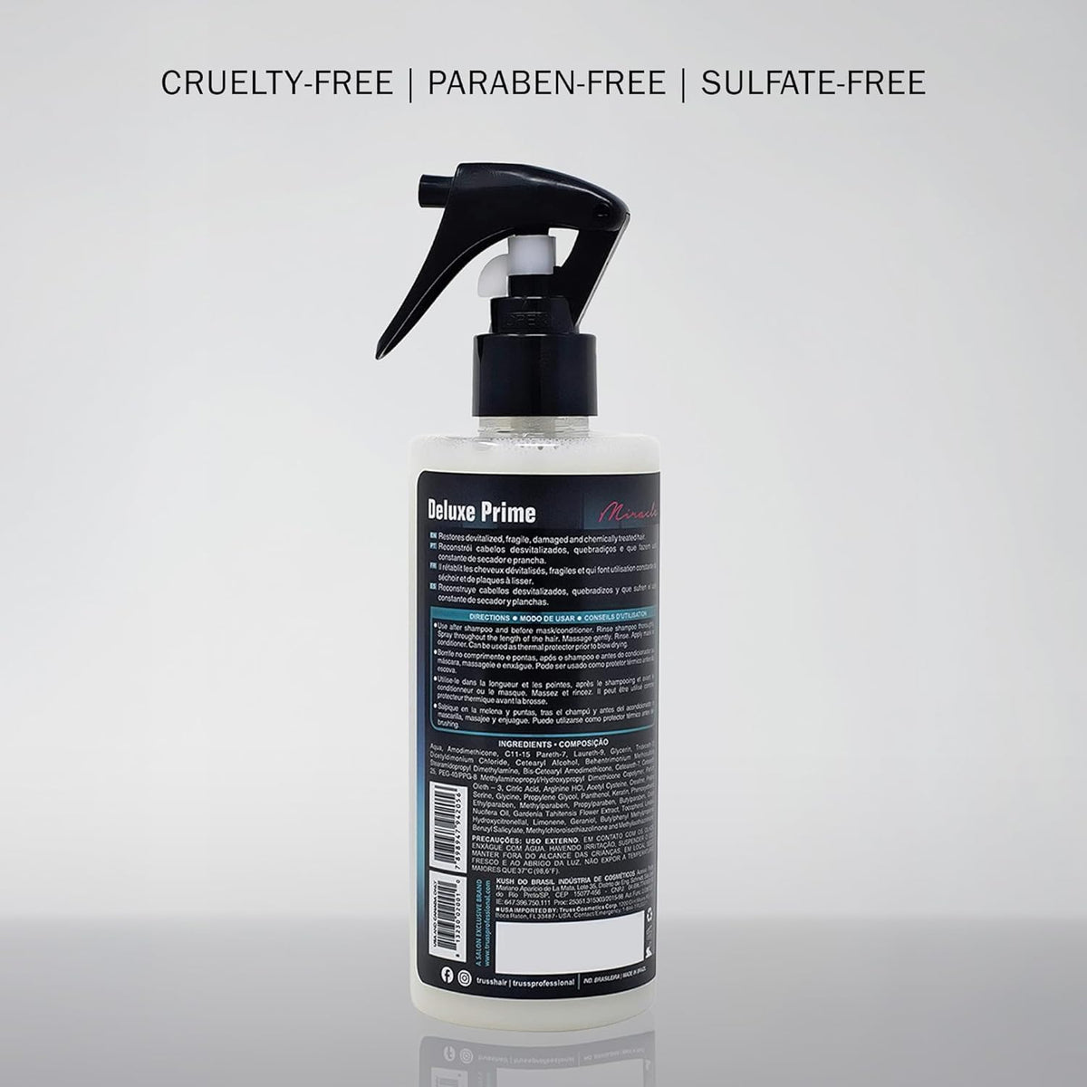 TRUSS Deluxe Prime massaged along lengths and ends of hair for deep conditioning.