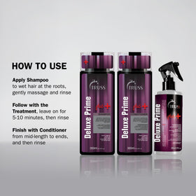 TRUSS Deluxe Prime Plus applied to wet hair after washing for deeper treatment.