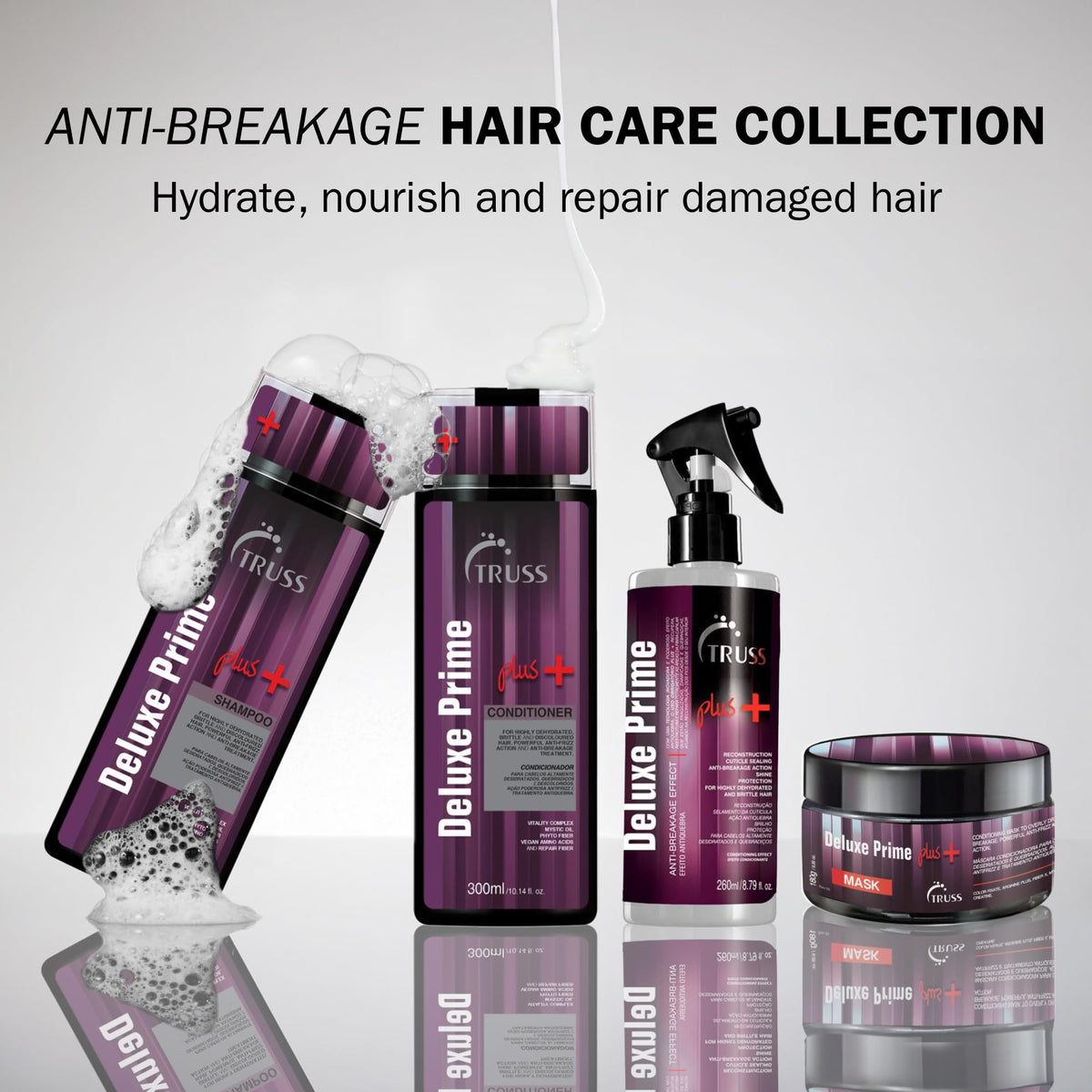 TRUSS Deluxe Prime Plus salon-application scene suggests professional-grade repair at home.