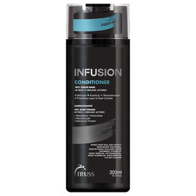 TRUSS Infusion conditioner bottle front highlights color-safe, deep hydration benefits.