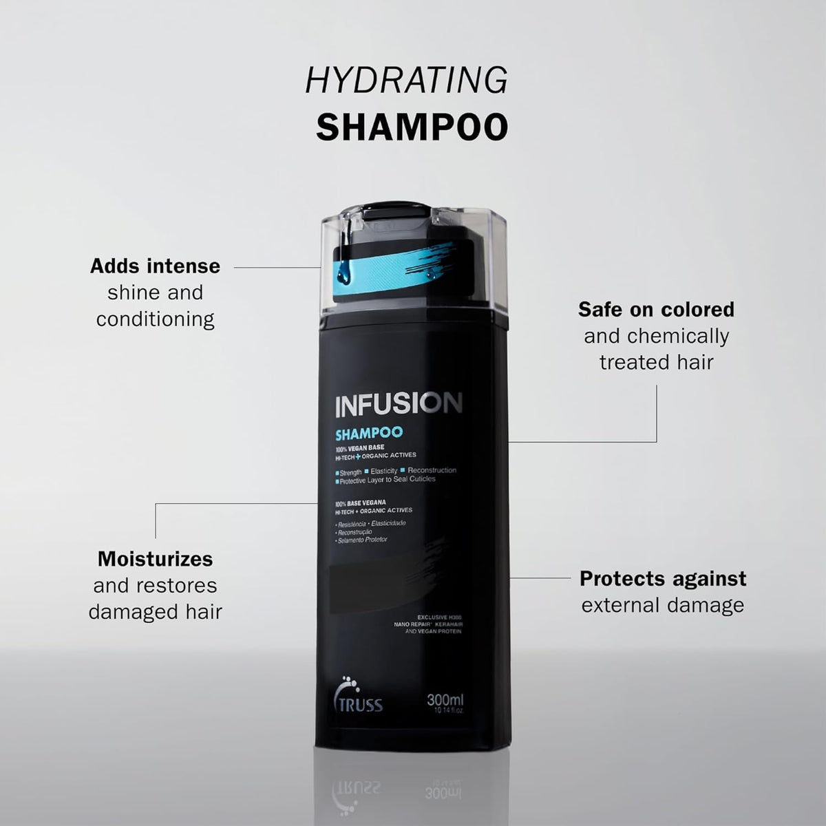 TRUSS Infusion lather foam forming during cleansing for dry hair.